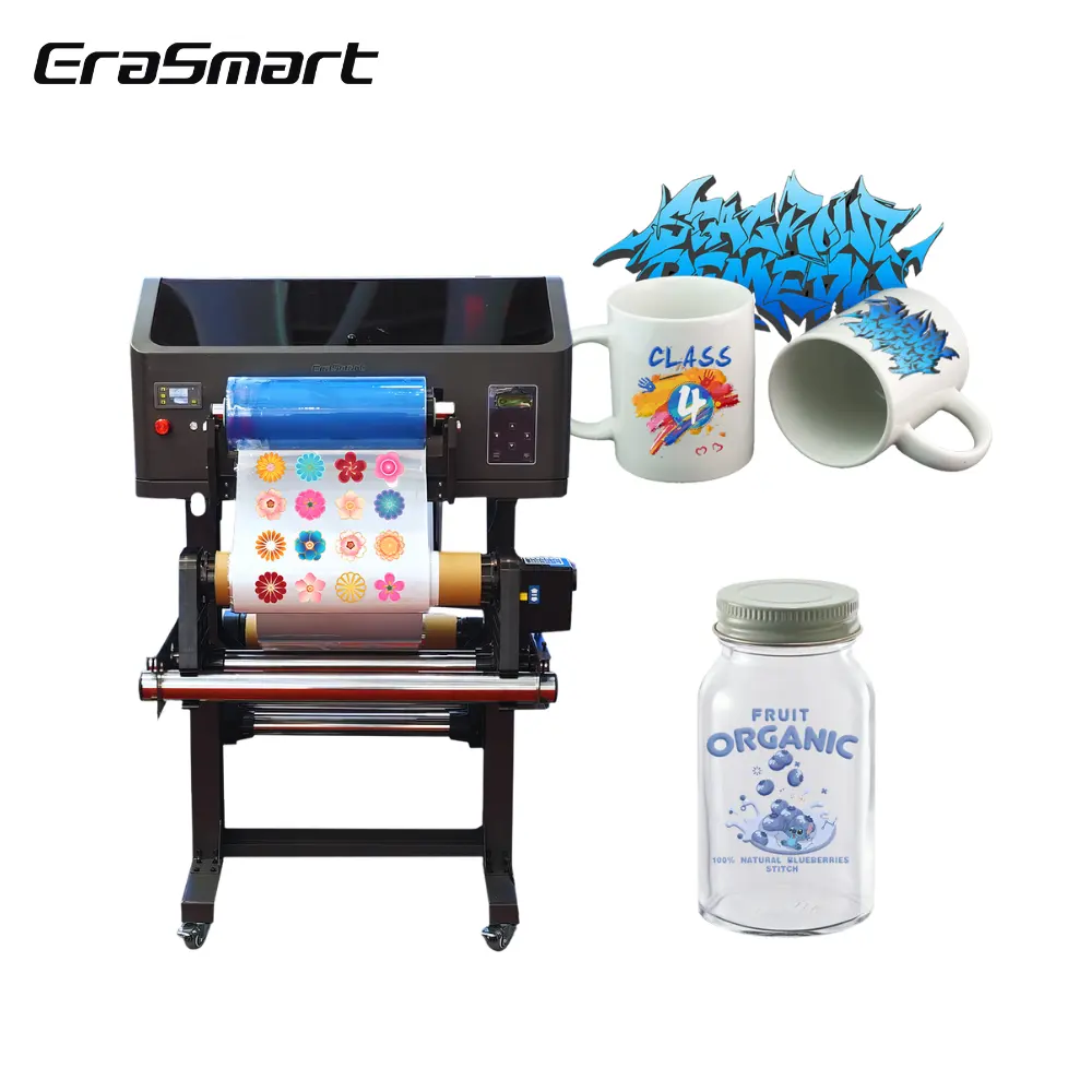 EraSmart Inkjet 35Cm A3 Roll Gold Silver Ab Film Uv Printing Machine Dtf Garrafa Cup Wrap Sticker Printer Com Laminador