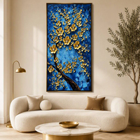 Peinture à l'huile abstraite 100% peinte à la main, motif floral doré, sur toile, art mural moderne pour salon, décoration intérieure