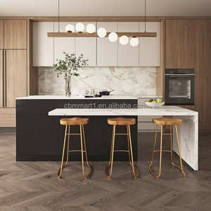 Beyaz Mermer Tezgahlı, Oluklu Kavisli Ada Mutfaklı, El Yapımı Yuvarlak Mutfak Dolabı - Product Image 6