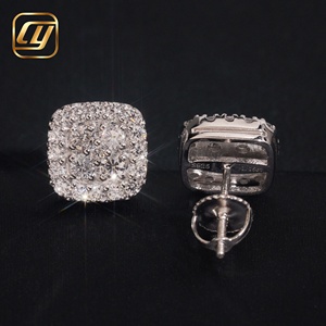 Luxury <b>Square</b> <b>Diamond</b> Stud <b>Earrings</b> S925 Silver White Gold Rhodium Plated Round Brilliant Cut Unisex Everyday Wear - Product Image 4