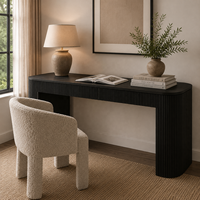Bureau de direction moderne de luxe 61 pouces en bois cannelé noir mat pour villa, hôtel, bureau ou projet