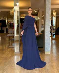 Robe de soirée mi-longue en mousseline de soie vert olive naturel respirante élégante d'été <span class=keywords><strong>Mily</strong></span> Bridal ML507 à une épaule avec cape - Product Image 2