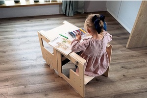 Tour d'apprentissage pliable en <span class=keywords><strong>bois</strong></span>, <span class=keywords><strong>tabouret</strong></span> de cuisine pour enfant, aide <span class=keywords><strong>4</strong></span> en 1, marchepied de cuisine pour tout-petit avec tableau noir pour enfants - Product Image 3