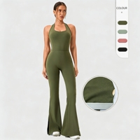 YUTUO OEM ODM Maßgeschneiderter Logo-Sportanzug mit Hoher Dehnbarkeit, Schlaghose, Damen-Yoga-Overall, Einteiliger Ärmelloser Jumpsuit