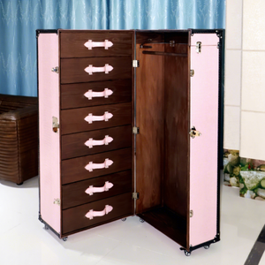 <span class=keywords><strong>Armario</strong></span> Plegable de Madera Maciza y Cuero Personalizado, de Lujo, Color Rosa, Portátil, para Exhibición, para Dormitorio de Hotel, Moderno - Product Image 1