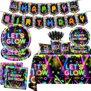Artículos <span class=keywords><strong>de</strong></span> Fiesta Fluorescentes que Brillan en la Oscuridad, Incluyen Platos Desechables, Vasos, Manteles Fluorescentes para Decoración <span class=keywords><strong>de</strong></span> Fiestas <span class=keywords><strong>de</strong></span> Cumpleaños - Product Image 1