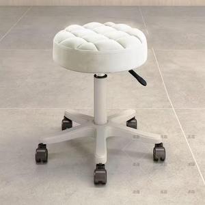 Minimalist PU Leather Adjustable Salon <b>Stool</b> With Wheels White - Product Image 1