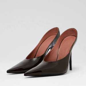 Women Super Pointed Toe Sandals Big Size 45 Sexy Dress Stiletto High Heels Patent on Mules Slippers <b>Shoes</b> - Product Image 1