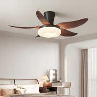 Ventilateur de plafond moderne en bois de noyer avec lumière LED, télécommande intelligente, design pliable, corps de lampe en ABS et moteur, fonction climatisation miniature