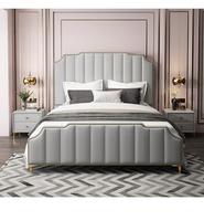 Juego de Muebles de Dormitorio con Cabecera Dorada de Lujo, Cama de Cuero Moderna de Estilo Europeo, Cama Doble King Size y Queen Size de Cuero Suave