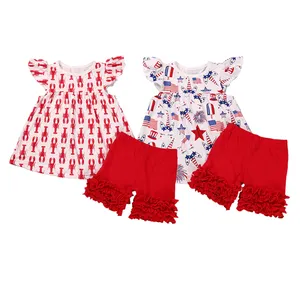 Ensemble 2 pièces pour filles, short à volants et robe, imprimé écrevisse, été, 4e de juillet