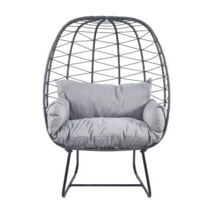 Chaise à œufs Chaise longue en osier d'intérieur avec support et coussins Chaise à œufs pour patio, arrière-cour et porche - Product Image 6