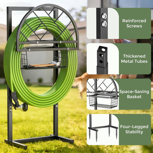 Soporte para manguera de jardín, estante de almacenamiento de manguera independiente para exteriores con cesta de almacenamiento, con capacidad para 165 pies de manguera. - Product Image 3