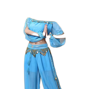 Conjunto de Top de Manga Larga de Chifón para Danza del Vientre y Pantalones con Monedas de Linterna, Vestido Indio Árabe Negro para Mujer, en Existencia, Sin Tiempo de Entrega de Muestra - Product Image 1