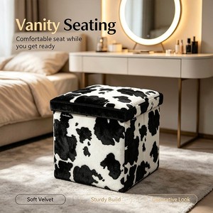 Cubo de Almacenamiento Plegable con Estampado de Vaca, Banco para Zapatos y Caja Organizadora de Juguetes de Gran Capacidad - Product Image 6