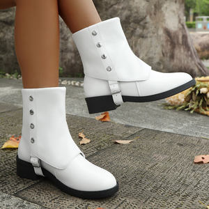Botines Negros Impermeables para Mujer, Cómodos y Elegantes, con <span class=keywords><strong>Tachuelas</strong></span> Plateadas y Hebilla para Uso Diario - Product Image 2