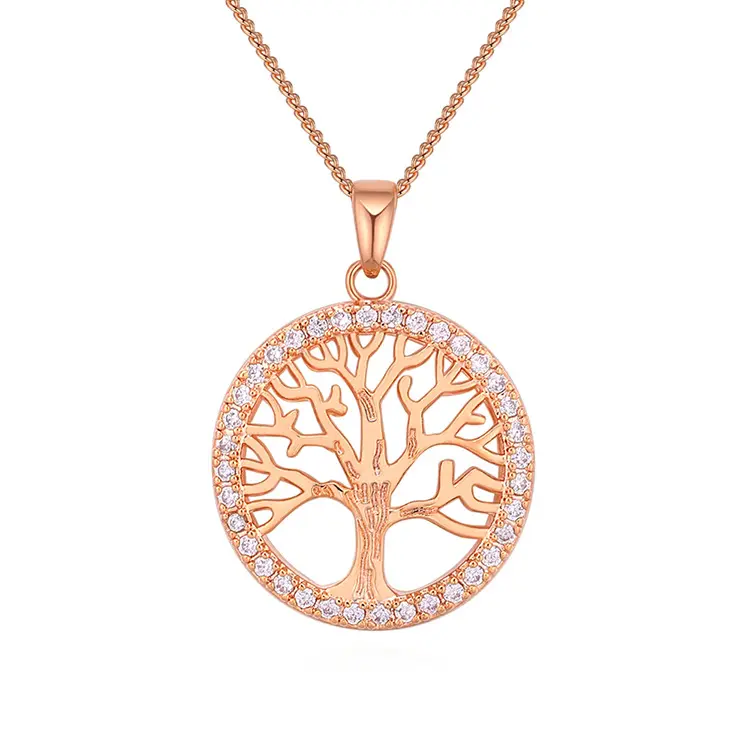 bijoterias em geral Non Tarnish Jewelry Gold Plated Zircon Tree of Life Necklace Pendant women