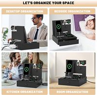 Organizer Nakas Bambu dengan Laci Pengisi Daya Smartwatch, Gantungan Jam Tangan, Penyangga Ponsel, Ring Peg, Pengatur Kabel 25cm