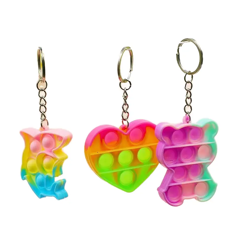 Novelty Rainbow Keychain Pendant Accessory Mini Silicone Squeeze Toy for Stress Relief Finger Press Toy