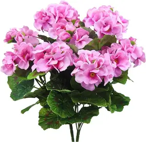الزهور الاصطناعية GM الوردية واللون الأرجواني جيرانيوم بوش جيرانيوم صناعي زهور حريرية النباتات في الهواء الطلق جيرانيوم بوش الوردي