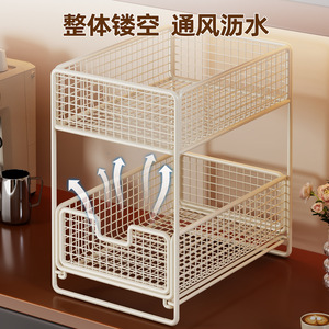 Double Layer <b>Pull</b> <b>Out</b> Storage Basket Cabinet Organizer For Kitchen <b>Desk</b> Office Study Room 4-7.9in Depth - Product Image 2