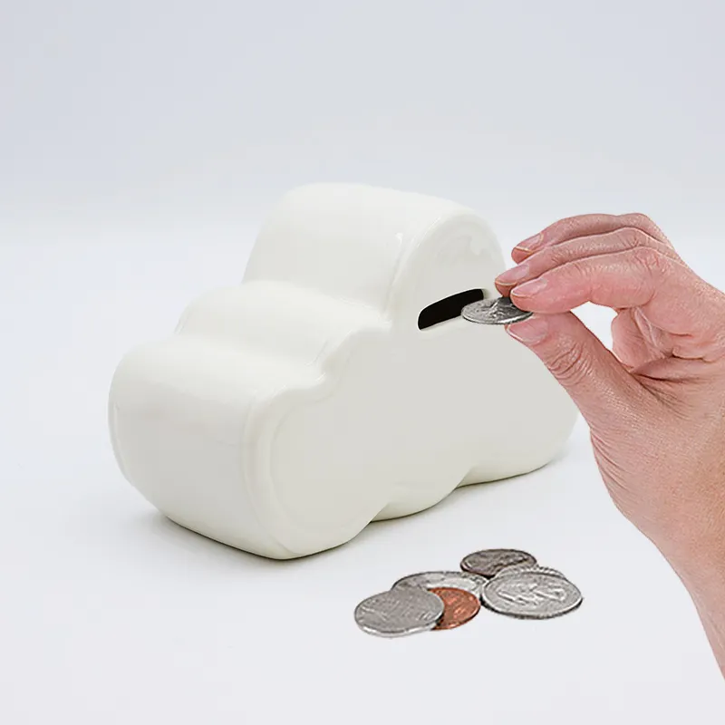 OEMカスタム子供誕生日プレゼント貯金箱手作り子供かわいい白いセラミック雲形お金とコイン節約ボックス