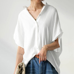 Nuova Camicia Estiva da Donna <span class=keywords><strong>con</strong></span> Design Giapponese di Nicchia, Tinta Unita, Stile Retrò, Comoda, Casual, <span class=keywords><strong>con</strong></span> <span class=keywords><strong>Maniche</strong></span> <span class=keywords><strong>a</strong></span> <span class=keywords><strong>Pipistrello</strong></span> e Scollo <span class=keywords><strong>a</strong></span> V, di Tendenza - Product Image 2