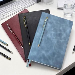 Custom Logo Printed Blue PU Leather Eco Notebook A5 Business Office Stationary Diary Portable Dot Gird <b>Journal</b> With Pen - Product Image 1