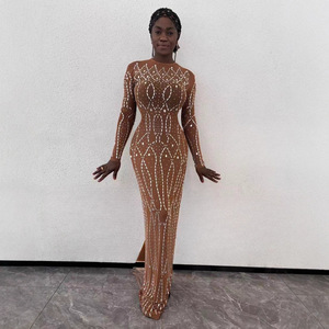 knee length dresses for ladies White Beyonce Knowles Mermaid Long Sleeve Dress Lace Gown Prom Red Car –  Hoprom main image 1
