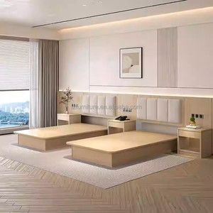 3 Star Hotel Project Modern Bedroom Furniture Set Economy Solid Wood Bed Frame Upholstered Headboard Nightstand TV Unit <b>Wardrobe</b> - Product Image 2