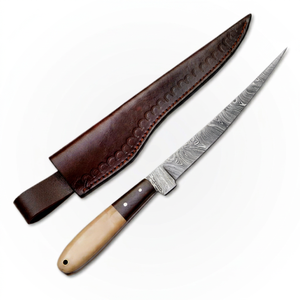 Handmade Damascus Steel Industrial Grade Fillet <b>Knife</b> Serrated Edge Drop Point 0.6 Mm Thickness <b>Bone</b> <b>Handle</b> 11" Overall Length - Product Image 1