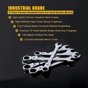 <b>12</b> Pieces Metric Flex-Head <b>Ratchet</b> Wrench Set, 8-19mm Combination Ratcheting Spanner Kit for Mechanics - Product Image 3