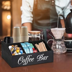 กล่องเก็บของไม้สำหรับบาร์กาแฟ พร้อมช่องใส่แคปซูลกาแฟและอุปกรณ์ต่างๆ สำหรับจัดระเบียบบนโต๊ะในห้องพักผ่อน - Product Image 2