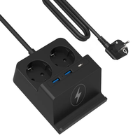 Multiprise portable Vastfafa, norme européenne, avec 2 prises AC, 2 ports USB A et 2 ports Type-C, matériau PC sûr, câble de 1,5 m, 10 A, 250 V