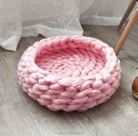 Lit profond pour chat, fait à la main, rond, Crochet, nid épais, laine tressée, lit pour chat
