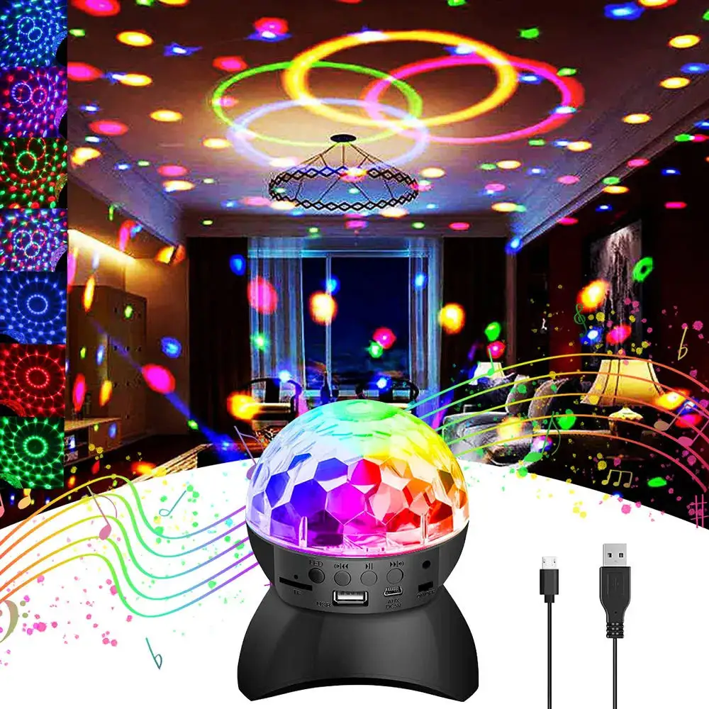 Lampe de scène LED avec haut-parleur Bluetooth sans fil pour la fête, le bar et le club Lampe boule magique en cristal RGB rechargeable Lumière disco