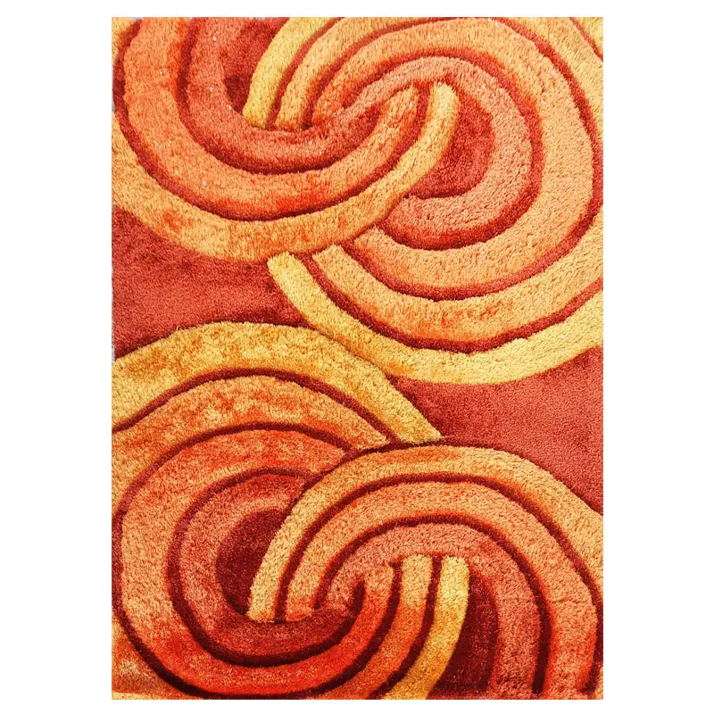 100% Polyester Canvas Backing Scratch Resistant Brown Orange Area Rug Carpet 3D Shaggy Shag