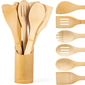 Set di utensili da <span class=keywords><strong>cucina</strong></span> in legno spatola Set di utensili in bambù organico con supporto - Product Image 1