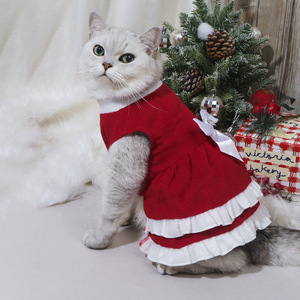 Robe de Noël à col roulé en polaire double face, avec nœud en strass glamour, pour animaux de compagnie, directement de l'usine. - Product Image 3