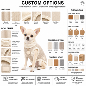 Suéter de punto personalizado para perro, cuello alto acanalado, manga larga, color blanco sólido, ropa para mascotas OEM, abrigo grueso, suave y cálido. - Product Image 2