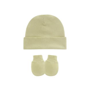 Gorro de ganchillo de color sólido <span class=keywords><strong>para</strong></span> bebé, conjunto de mitones antiarañazos, gorro de bebé recién <span class=keywords><strong>nacido</strong></span> de punto bonito - Product Image 4
