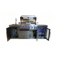 Cuisine extérieure moderne et durable en acier inoxydable SUS304, barbecue à gaz 6 brûleurs avec évier, robinet, réfrigérateur, comptoir en granit longue durée et armoire