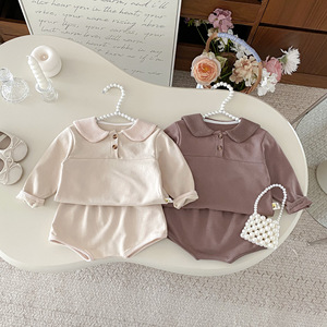 Set di abbigliamento da <span class=keywords><strong>bambina</strong></span> primavera e autunno abito stile occidentale grazioso completo tinta unita traspirante <span class=keywords><strong>pantaloni</strong></span> di pane due pezzi - Product Image 4