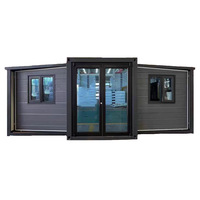 Maison conteneur moderne extensible, villa modulaire préfabriquée, panneau sandwich gris foncé, maison mobile, porte coulissante en verre, portable