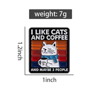 En gros, Nouvelle Arrivée : Broches et badges en métal pour chat, motifs chat blanc rayé, chat café de dessin animé créatif, accessoires en métal - Product Image 4