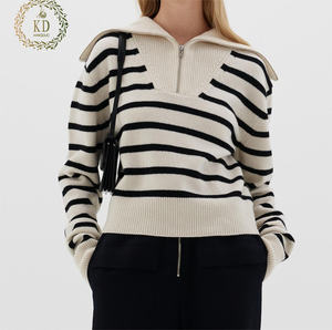 KD Fabricant de tricot OEM ODM personnalisé Tricots Col roulé Manches longues Rayure Sailor <span class=keywords><strong>Pull</strong></span> à fermeture éclair <span class=keywords><strong>Pull</strong></span> pour femmes - Product Image 2