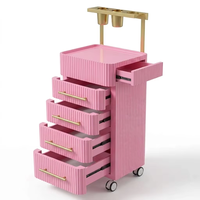 Meuble de salon de coiffure moderne en bois, chariot mobile avec poignée dorée, chariot de rangement multi-tiroirs à roulettes noires pour salon