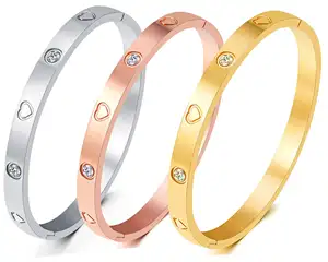 Hot Gold/Weißgold plattiert Armreif Armband Herz Stein Edelstahl mit Kristall Armreif Armbänder für Frauen Schmuck