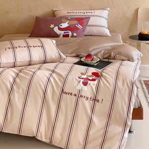 Parure de lit 4 pièces en coton 100% à rayures motif chien de dessin animé, douce et respirante, en coton à fibres longues, <span class=keywords><strong>pour</strong></span> filles - Product Image 6