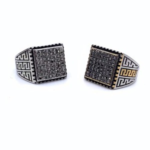 Men's <b>Titanium</b> Steel <b>Ring</b> Geometric Pattern Micro Pave <b>Black</b> Gemstone Fashion Jewelry Gift - Product Image 2